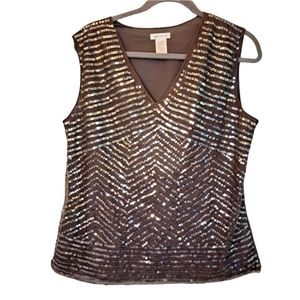 Worthington Brown Sequin Sparkle Tank Blouse Size XL